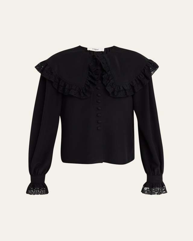 Roscini Lace-Trim Silk Blouse